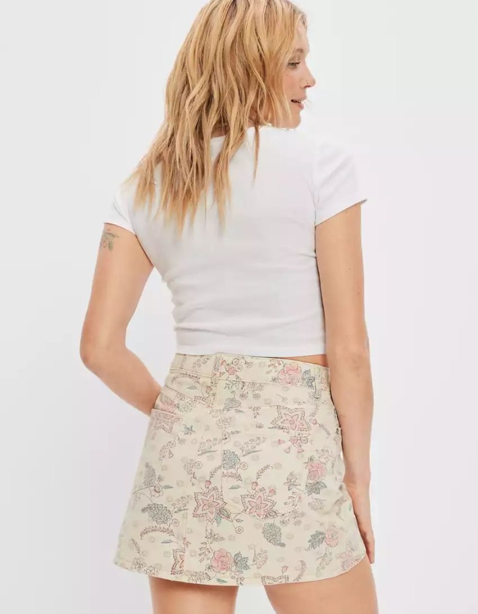 Jupes American Eagle AE Super High-Waisted Floral Mini Blanche Femme | FUM-69289935